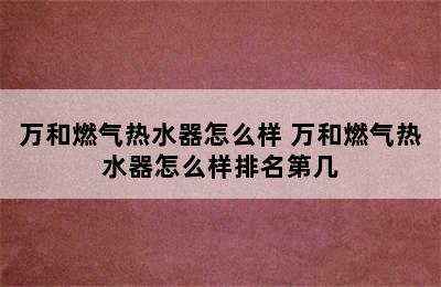 万和燃气热水器怎么样 万和燃气热水器怎么样排名第几